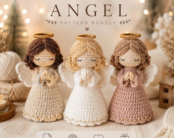 Crochet Christmas Angel Pattern Bundle, Amigurumi Angel Dolls, Holiday Ornament & Home Decor, Festive Gift PDF, Digital Download