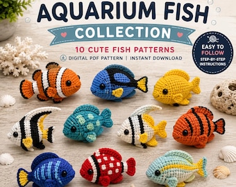 10 Tropical Fish Crochet Patterns Bundle, Amigurumi Ocean Animal Plushies, Underwater Sea Life Toys, Aquarium Decor, PDF Digital Download