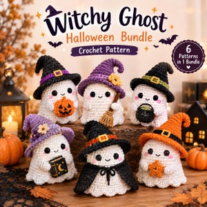 Halloween Crochet Pattern Bundle, Ghost Amigurumi Pattern, Witch Crochets Pattern, 6 Spooky Digital Patterns