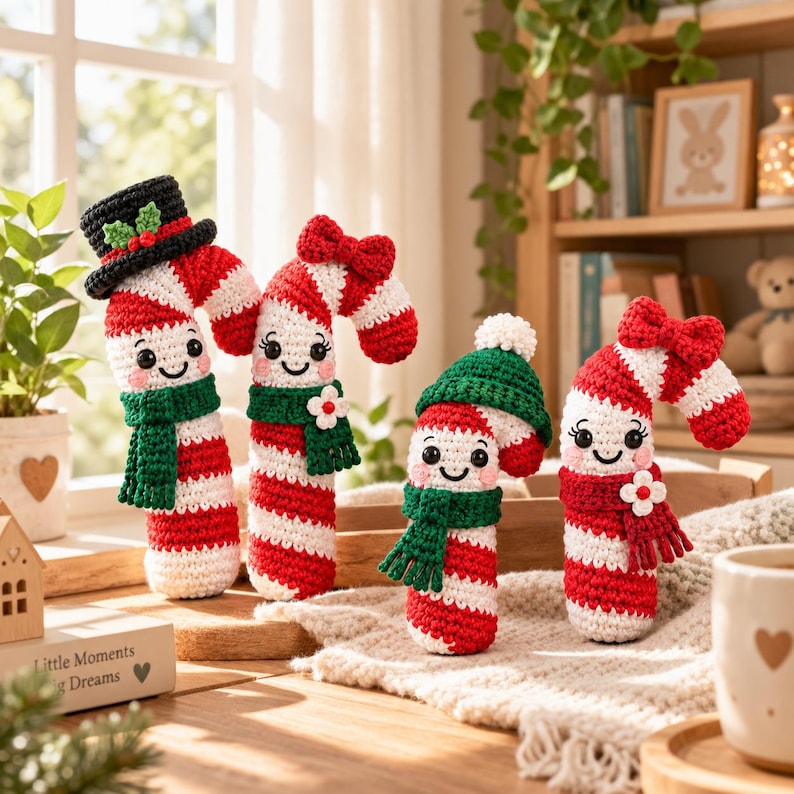 Christmas Candy Cane Family Crochet Pattern Bundle, Santa Candy Canes