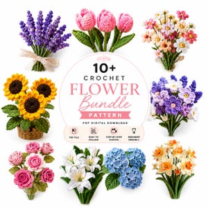 Crochet Flower Bouquet Pattern Bundle, Amigurumi Flower Patterns, Floral Bouquet Crochet Tutorial, Beginner Friendly PDF