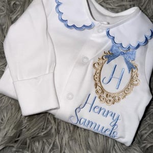 Personalised Embroidered Baby Sleepsuit | Scalloped Collar Babygrow | Monogram Baby Outfit | New Baby Gift | Coming Home Outfit