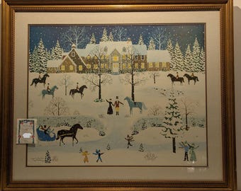 Happy From The Start (1988) – Large Signed & Numbered Limited Edition Folk Art Print by Cate Mandigo