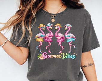 Comfort Colors® Flamingo Summer Shirt, Hello Summer Flamingo Tshirt, Beach Vacation Tee Cute Summer Shirt Women Vacation Outfit Summer Vibes