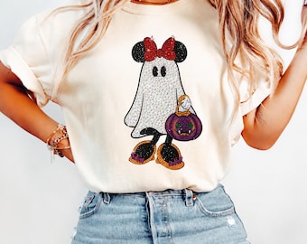 Comfort Colors® Rhinestone Glam Minnie Ghost Halloween Shirt, Minnie Spooky Season Shirt, Halloween Pumpkin Shirt, Pumpkins Shirt,PRINT ONLY