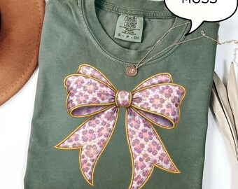 Coquette Bow Shirt, Floral Ribbon Tee, Pink Aesthetic Tshirt, Cottagecore Gift Shirt, Cute Feminine Tee, Glitter Bow Tshirt, Pastel Bows Tee