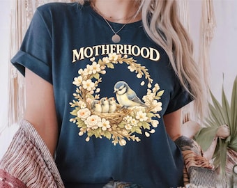 Comfort Colors® Motherhood Bird Nest Shirt, Mama Nature Tee, Floral Mom Gift Shirt, Bluebird Family Tee, Mama Bird Tee, Bird Mother Nest Tee