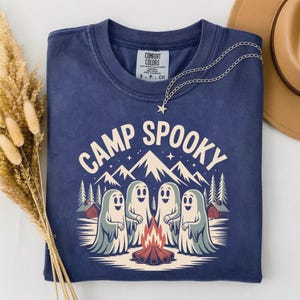 Camp Spooky Summerween Shirt, Retro Ghost Bonfire Graphic Tee, Ghost Camping Shirt, Halloween Camping Shirt, Spooky Season Camp Lover Shirt