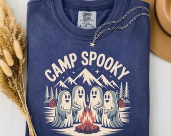 Camiseta Camp Spooky Summerween, Camiseta Retro con Gráfico de Hoguera de Fantasmas, Camiseta de Camping de Fantasmas, Camiseta de Camping de Halloween, Camiseta para Amantes del Camping de la Temporada de Halloween