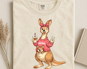 Comfort Colors® Mama Kangaroo Shirt, Kangaroo Mom Tee, Cute Mama Gift Shirt, Motherhood Animal Tshirt, Coffee Lover Tee, Funny Mom Gift Tee