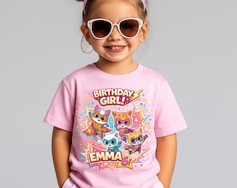 Super Kitties Birthday Girl Shirt, Custom Super Cat Kids Shirt, Family Matching T-Shirt, Personalized Kitties Party Theme Tees, Birthday Boy