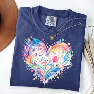 Comfort Colors Watercolor Heart Shirt Mothers Day Gift Colorful Love Art Romantic Cute Trendy Soft Vintage Floral Pastel Tee Women Mom Gift