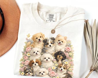 Puppy Lover Shirt, Cute Dog Mom Tee, Dog Lover Shirt, Floral Canine Tshirt, Pet Gift Shirt, Corgi Aesthetic Tee, Puppy Tshirt, Dog Lover Tee