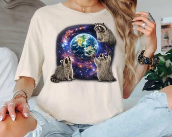 Galaxy Raccoon Shirt, Space Animal Tee, Cosmic Earth Tshirt, Funny Raccoon Gift Shirt, Planet Universe Tee, Cute Wildlife Tshirt