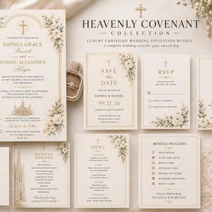 Personalized Luxury Christian Wedding Invitation Bundle | 8 wedding invitations | Heavenly Covenant Wedding Suite