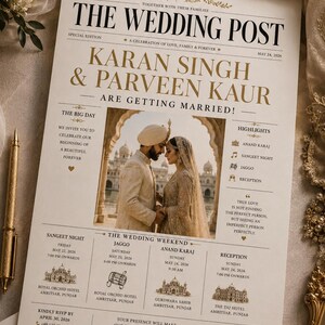Luxury Wedding Newspaper Invitation | Personalized Wedding Newspaper | Editable Wedding Program Style | Modern Newspaper Wedding Invite