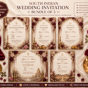 Personalized South Indian Wedding Invitation Bundle of 5 | Tamil Wedding Invite | Hindu Wedding Invitation | Digital Wedding Card