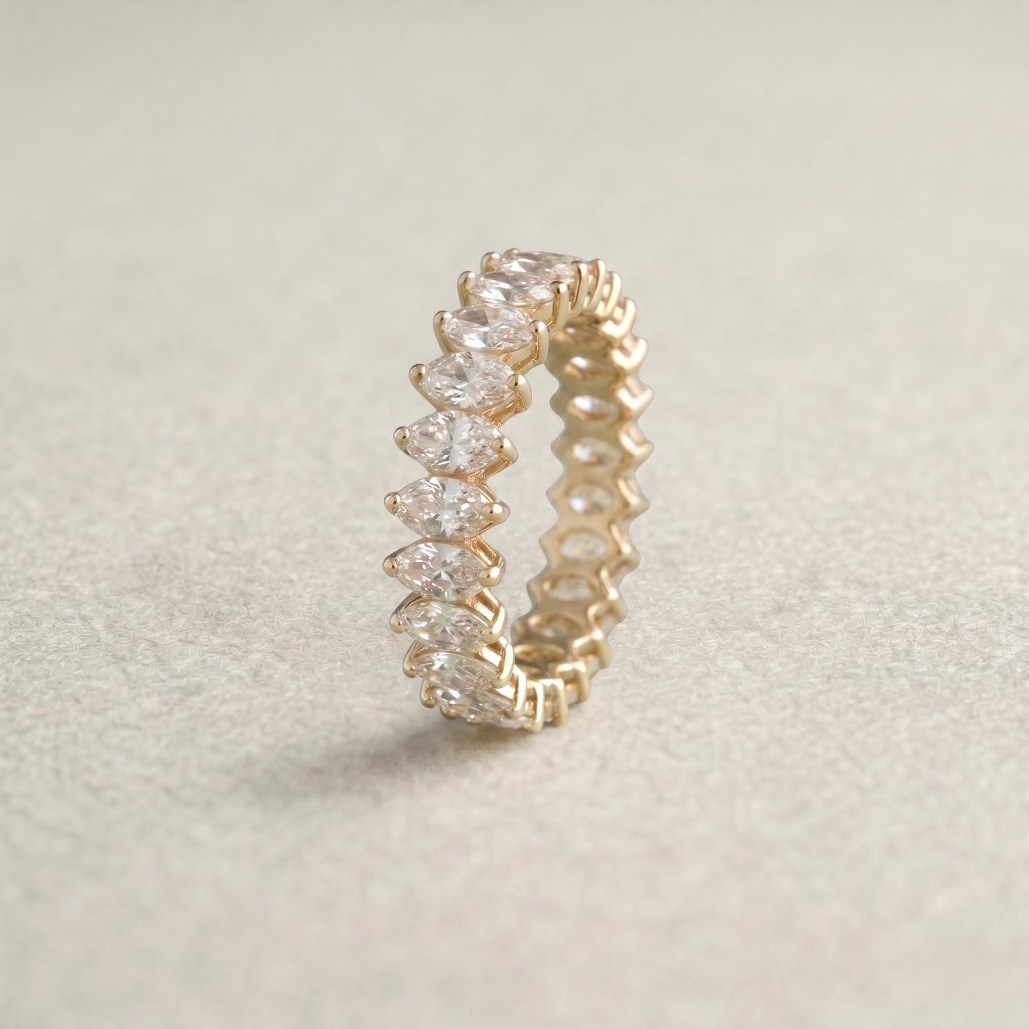 Marquise Lab Grown Diamond Eternity Band | 14K Yellow Gold V Prong ...
