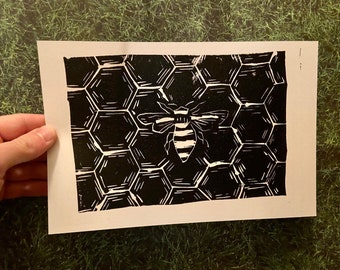 Beehive Lino Block Print