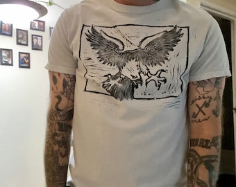 Eagle T-Shirt // 3 colors // Lino block stamped