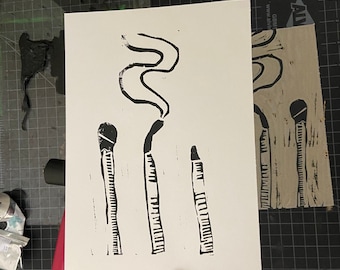 Burnout Lino Block Print