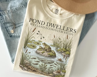 Comfort Colors® Marsh Fauna & Flora Shirt , Frog Pond Tee, Amphibian Wildlife Shirt, Cottagecore Nature Shirt, 90s Botanical Animal Shirt