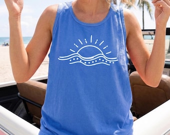 Comfort Colors® Sun Tank Top, Sun Shine Vibe Tank, Sun Wave Tank, Ocean Wave Tank, Ocean Vibe Tee, Ocean Vibe, Surfing Vibe Tank