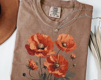 Comfort Colors® Vintage Poppy Flower T-shirt, Boho Botanical Wildflower Poppy Shirt, Vintage Floral Tee, Veterans Day Shirt