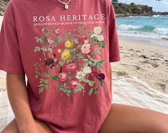 Comfort Colors® Vintage Rose Shirt, Botanical Heirloom Floral Tee, Cottagecore Gardener Nature Shirt, Retro Floral Tee