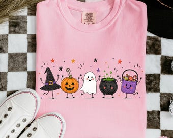 Comfort Colors® Halloween Shirt, Cute Halloween Pumpkin Ghost Witch TShirt, Kawaii Spooky Season Shirt, Doddle Ghost Tee