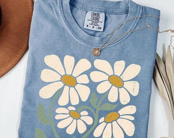 Comfort Colors® Boho Daisy Flower Shirt, Retro Floral Tee, Cottagecore Botanical Shirt, Nature Aesthetic Tee, April Birth Flower Gift