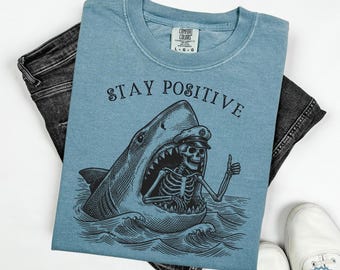 Comfort Colors® Halloween Shark Shirt, Doodle Skeleton Great White Shark Shirt, Ocean Sarcastic Shirt, Dark Humor Shirt, Shark Lover Gift