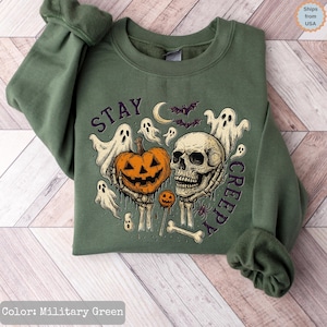 Stay Creepy Sweatshirt, Womens Halloween Sweatshirt, Cute Skeleton Hands Hoodie, Funny Halloween Outfit, Skull Hoodie, Spooky Season Shirt