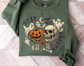 Stay Creepy Sweatshirt, Womens Halloween Sweatshirt, Cute Skeleton Hands Hoodie, Funny Halloween Outfit, Skull Hoodie, Spooky Season Shirt