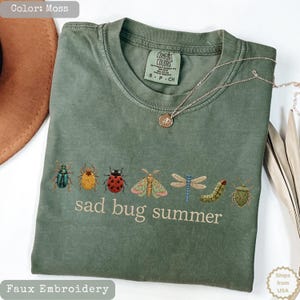 Comfort Colors® Sad Bug Summer Shirt, Faux Embroidery Odd Bug Tee, Cottagecore Insect Shirt, Minimal Nature Gift for Her, Summer Aesthetic