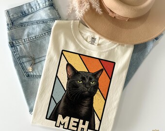 Comfort Colors® Meh Cat Shirt, Cats Meme Graphic Tee, Vintage Cat Lover Shirt, Gangster Cat Tee, Edgy Cat Shirt, Cat Dad Gift, Cat Mom Shirt