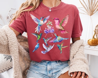 Comfort Colors® Watercolor Hummingbird Shirt, Floral Bird TShirts, Bird Lover T-Shirt, Spring Birds, Floral Shirt, Cottagecore Garden Gift