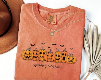 Comfort Colors® Pumpkins Halloween Shirt, Spooky Season T-Shirt, Ghost Pumpkin Bat Shirt, Halloween Gift, Stay Spooky Shirt, Fall Shirt