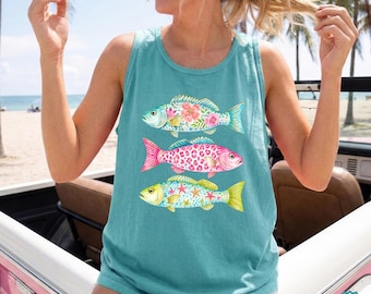 Comfort Colors® Fish Tank Top, Colorful Bright Fish Design, Summer Beach Lake Shirt, Preppy Summer Tee
