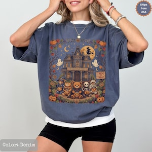 Comfort Colors® 90s Bears Halloween Shirt, Trick or Treat Shirt, Pumpkin Lover Gift, Skeleton Pumpkin Ghost Halloween TShirt