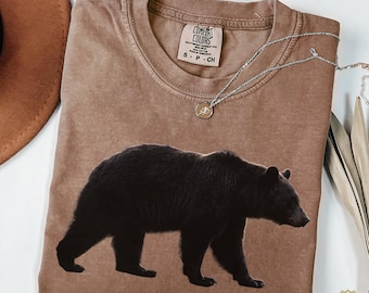 Comfort Colors® Black Bear Shirt, Vintage Bear Silhouette Nature T-Shirt, Woodland Cryptid Tee, Outdoor Adventure Gift, Camping Shirt