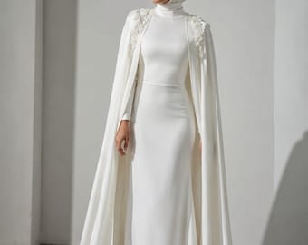 Elegant Muslim Wedding Dress with Cape | Modest White Bridal Gown | Hijab Bridal Dress for Women.
