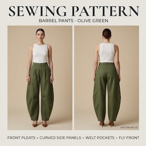 Patrón de costura para pantalones Verona Barrel – Pantalones esculturales de cintura alta (Descarga en PDF)