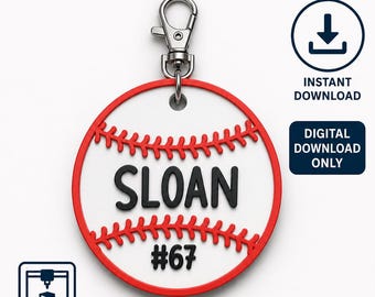 Baseball Bag Tag 3d Printing File | Personalized Name Keychain | 3MF File Only | Digital Download | Commercial Use Included