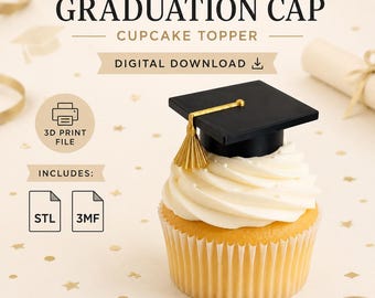 Graduation Cap Cupcake Topper Digital Download | 3MF & STL Files | Graduation Party Decor | 3D Printing File | DIY Graduation Decoration