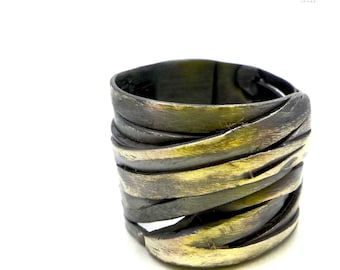 One of a kind bold sculptural sterling mens ring. E677