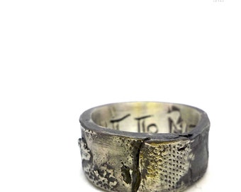 Brutalist Sterling Silver Statement Ring: 'Meant to Meet' Inscription