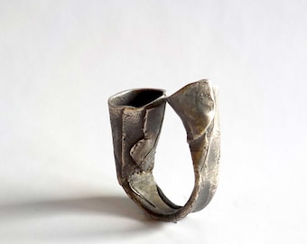 Brutalist Statement Sculptural Adjustable Silver ring. E171