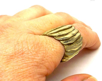 Brutalist Brass Adjustable Ring: Sculptural Wide Band