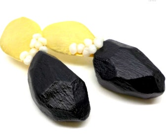 Avant Garde Balsa Wood Earrings: 18k Gold Plated Brass, Reclaimed Plastics